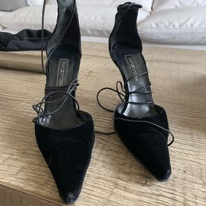 black suede high heels